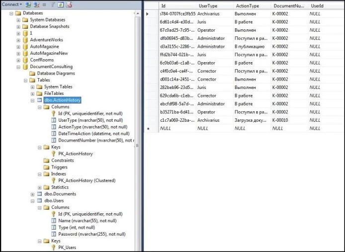 Скриншот рабочей области Microsoft SQL Server