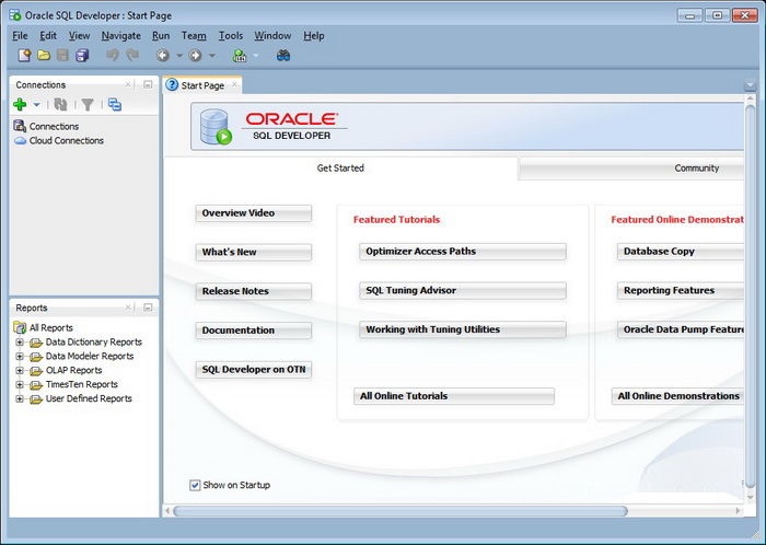 Стартовое окно Oracle SQL Developer